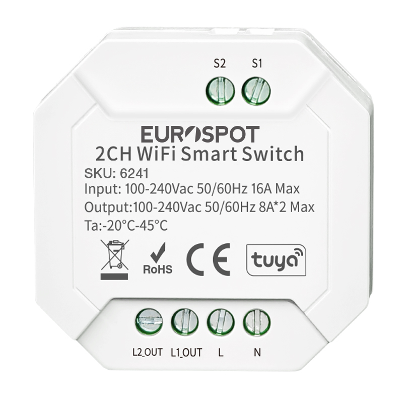 SKU6241-4 EuroSpot 2Channel Smart Switch Tuya WiFi 100-240V 2*8 A - Image 1