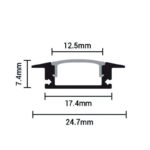 EuroSpot Προφίλ Αλουμινίου Χωνευτό Μαύρο Ταινίας Led L=2m 24.7x7.4mm NW=12.4mm Γαλακτερό Κάλυμμα