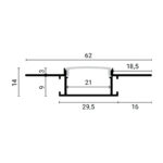 EuroSpot Προφίλ Αλουμινίου Γυψοσανίδας Ασημί Για Led Ταινίες L=2m 62x14mm NW=21mm Γαλακτερό Κάλυμμα